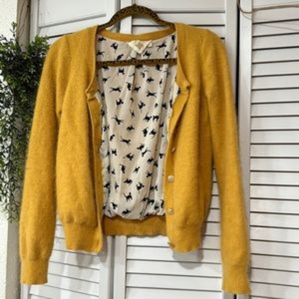 Anthropologie HWR Yellow Cat Lined Sweater Small